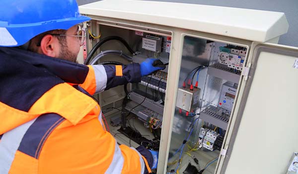 técnico electrcita Electricista buscando fallos técnicos